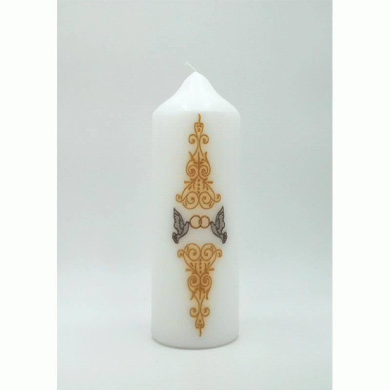 Huwelijkskaars met duiven en ringen 