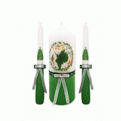 Kerstkaarsen, Kerstman Groen set van 3 stuks.